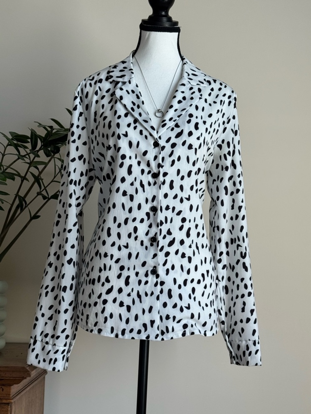 Women's Black & White Dalmatian Spot Button-Down Blouse
